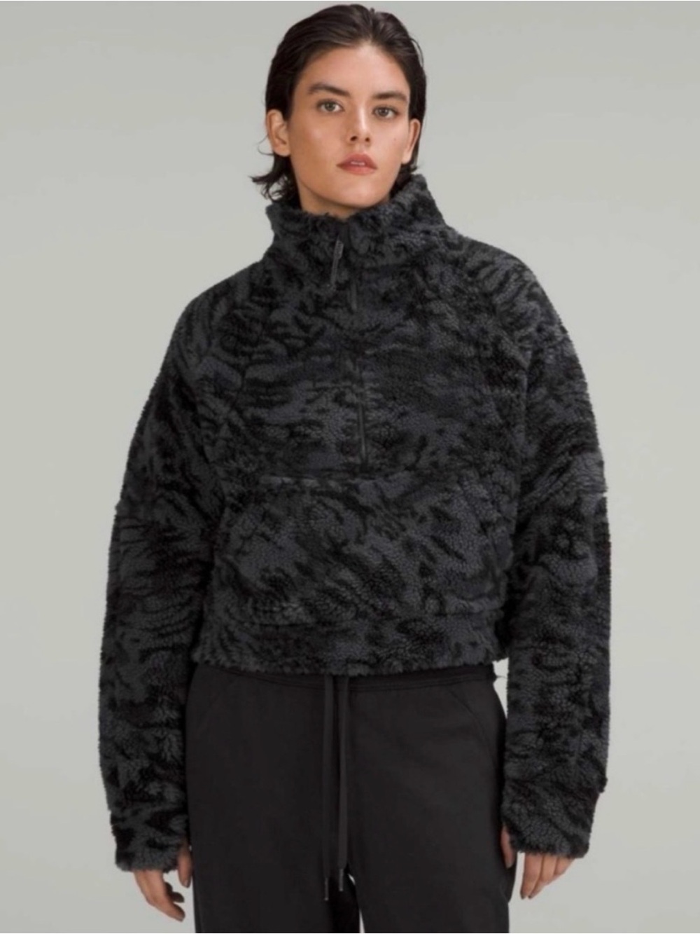 Lululemon Sz XS/S Scuba Oversized Fleece Funnel Neck *Jacquard Camo Carbon Black